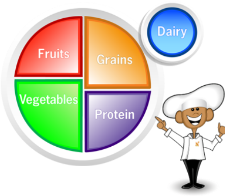 Choose Myplate Clipart - Healthy Food Groups Plate (453x408)