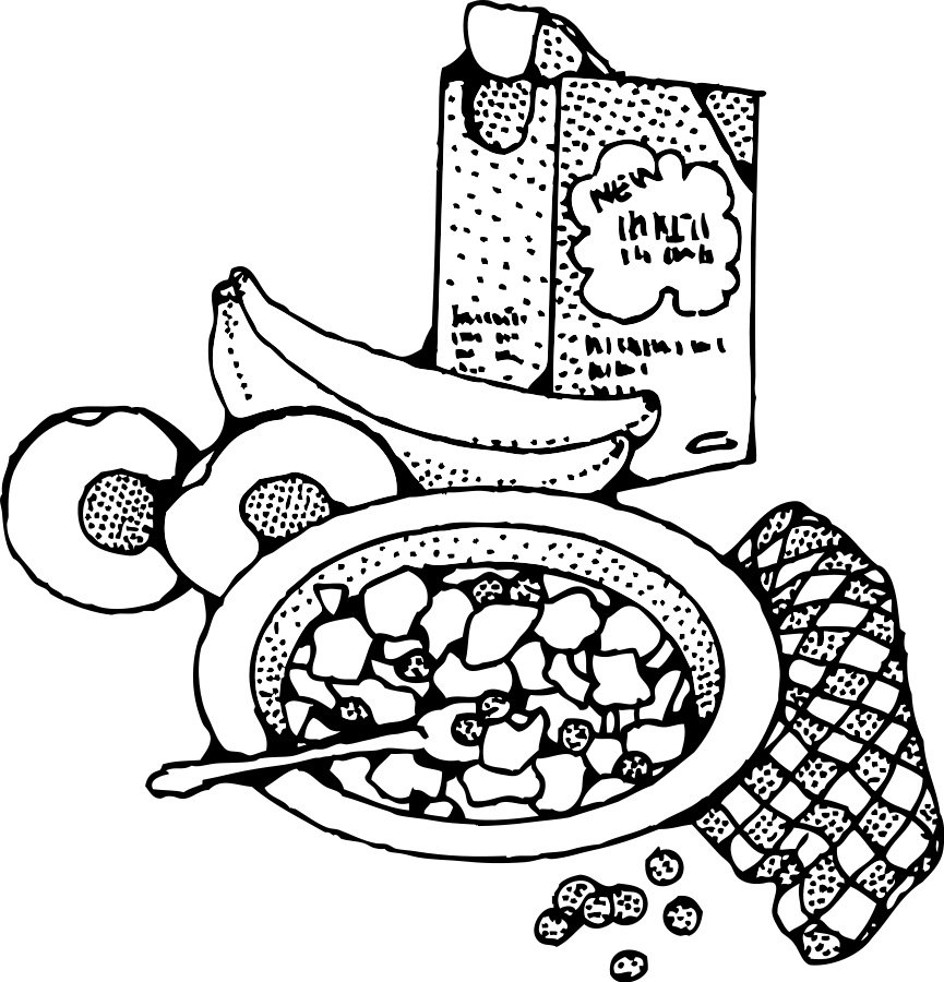 Free Black And White Breakfast Clipart - Breakfast Black And White (865x900)