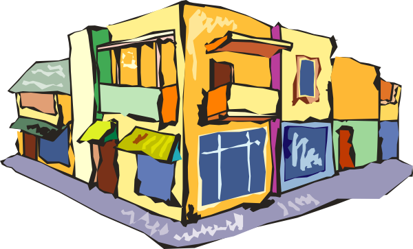 Stores Around A Corner Clip Art - Corner Store Clip Art (600x363)