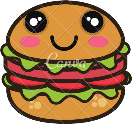 Kawaii Cartoon Burger Fast Food Icons By Canva - Cartoon Burger (550x550)