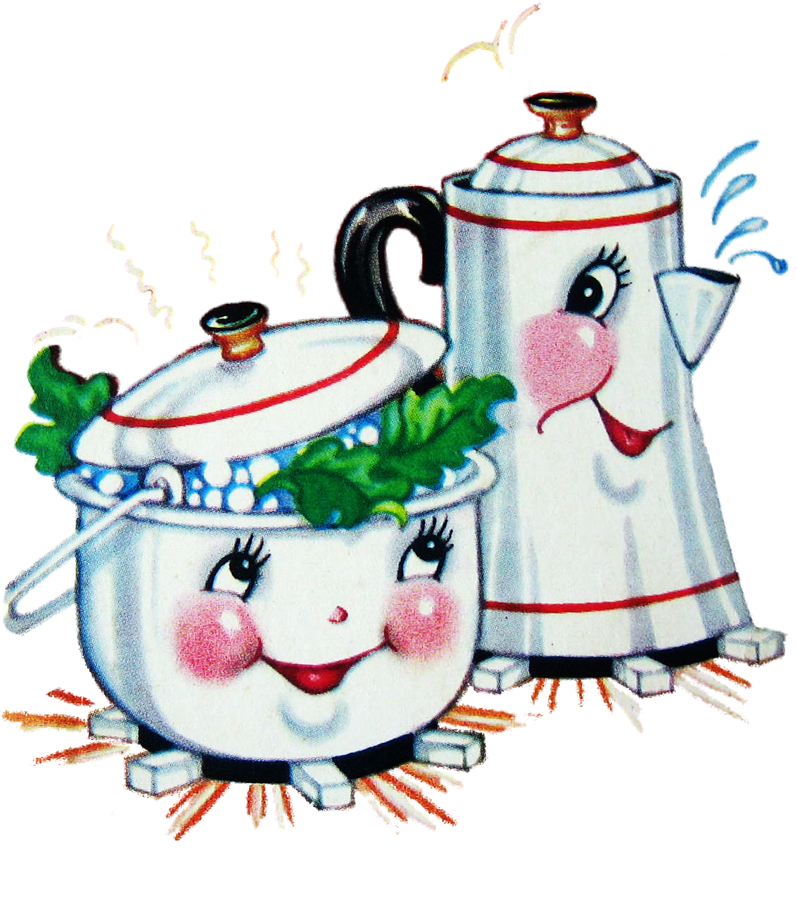 Anthropomorphic Kitchen Coffee Pot And Cooking Pot - 2" X 3" Magnet Coffeepot Vintage Valentine Decoration (1435x1434)
