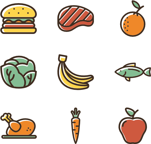Linear Color Food Set - Healthy Food Icons (600x564)