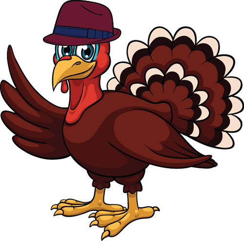 Christian Care Center Food Drive - Turkey In A Pilgrim Hat (500x494)