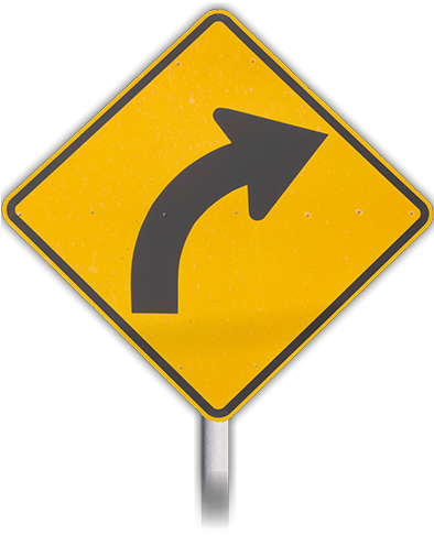 Yellow Road Sign Showing Turn Ahead - Right Curved Road Sign (393x512)