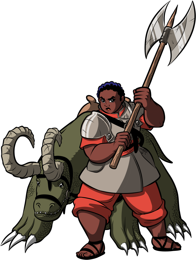 The Story Of An Axe Wielding And Monster Riding Warrior - Cartoon (990x1155)