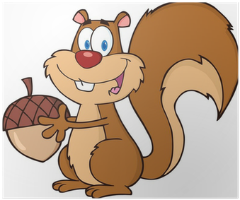 Cute Squirrel Cartoon Mascot Character Holding A Acorn - Squirrel With Nut Clipart (400x400)