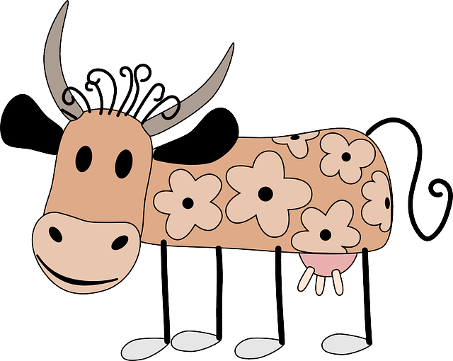 Flower Flowers, Cartoon, Cow, Animal, With, Flower - Poem Days Of The Week (640x510)
