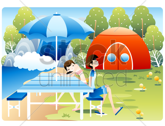 Boy And Girl Camping Outdoor V矢量图形 - Travel (600x424)