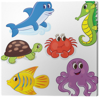 Cuadro En Lienzo Conjunto De Animales De Mar De Dibujos - Cartoon Pictures Of Sea Animals (400x400)