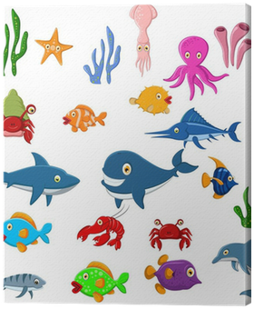 Cuadro En Lienzo Mar Divertido Juego De Dibujos Animados - Techstore Stickers Kids 010- Under The Sea Animals (400x400)