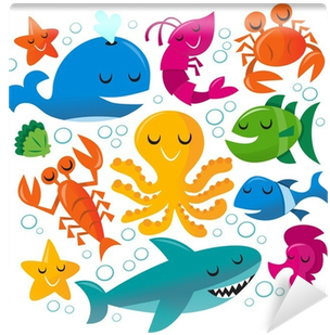 Fotomural Felices Las Criaturas Del Mar De Dibujos - Sea Creatures Cartoon (400x400)