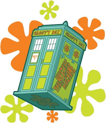 Tardis, Doctor Who, Scooby Doo, Mystery Machine -koszulka - Tardis, Doctor Who, Scooby Doo, Mystery Machine -koszulka (361x419)