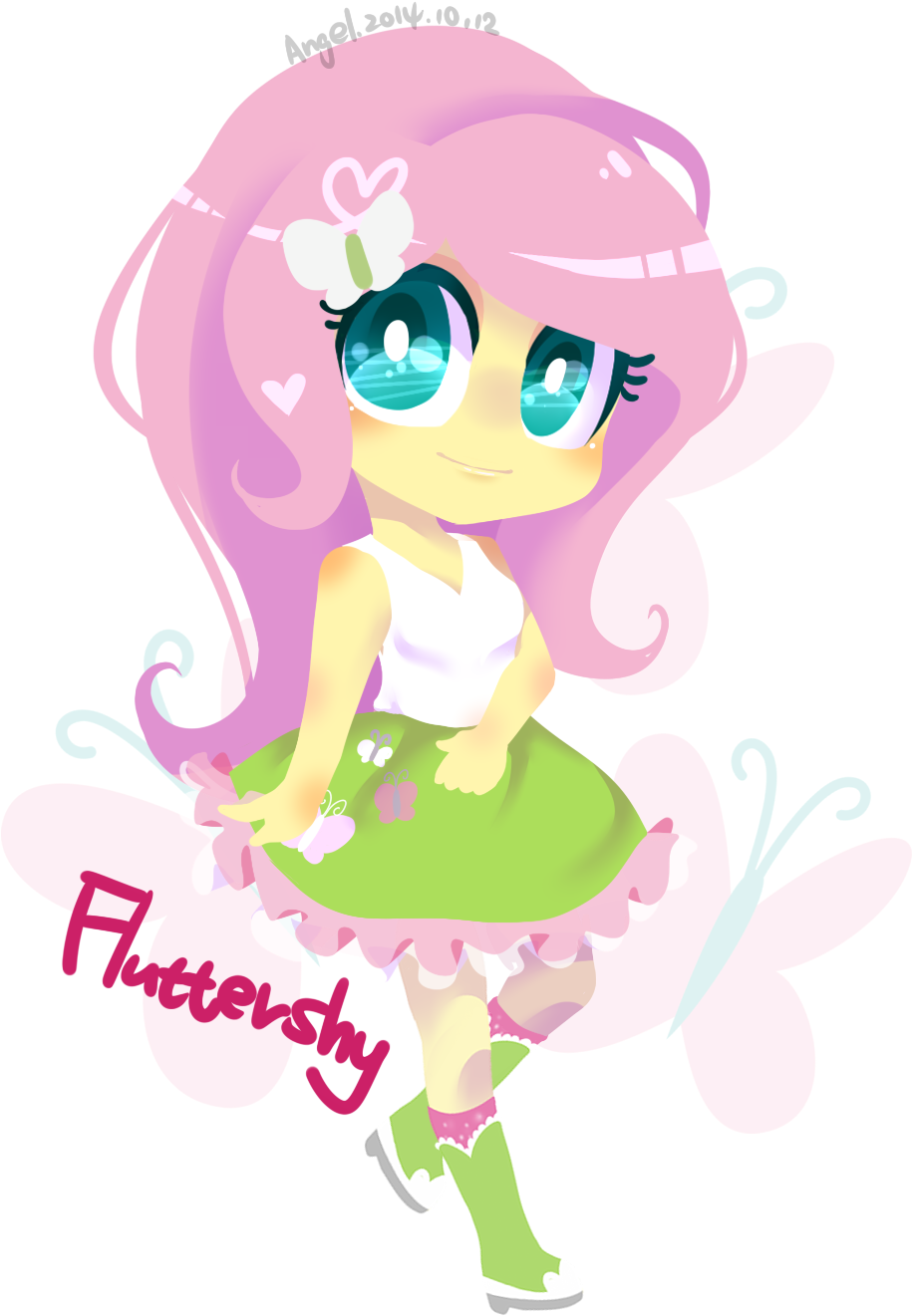Fluttershy Pony Pink Clothing Green Cartoon Fictional - Fluttershy (1019x1354)
