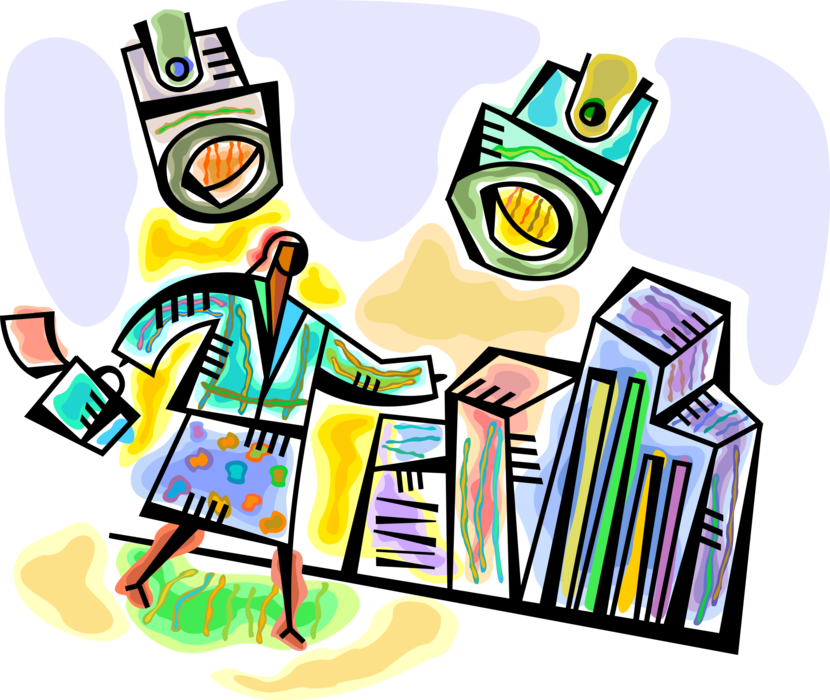 Vector Illustration Of Spotlights Shine On Businesswoman - Vector Illustration Of Spotlights Shine On Businesswoman (830x700)