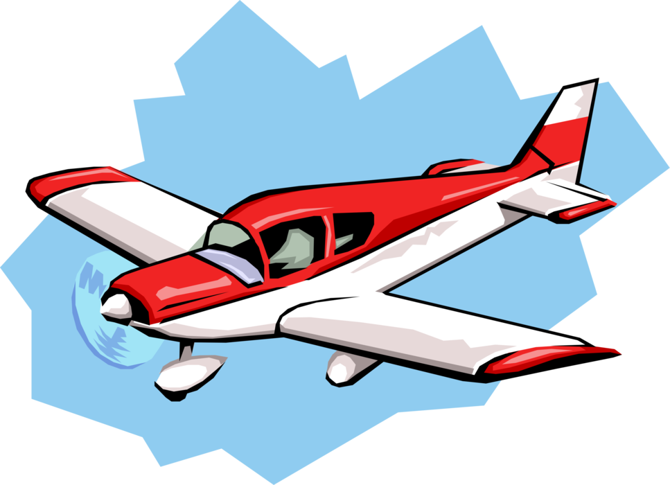 Vector Illustration Of Small Fixed Wing Piston Powered - Airplane Clipart (967x700)