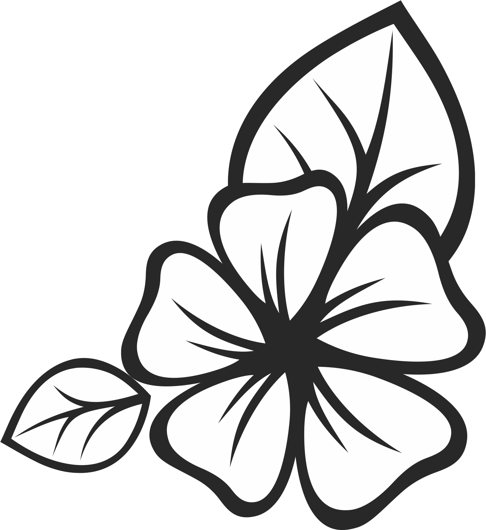 Hibiscus With Leaves Rubber Stamp - Hibiscus With Leaves Rubber Stamp (1626x1771)