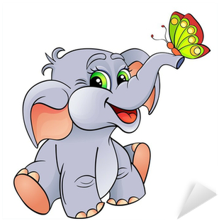 Funny Cartoon Baby Elephant With Butterfly Sticker - Schmetterling Bild Lustig (400x400)