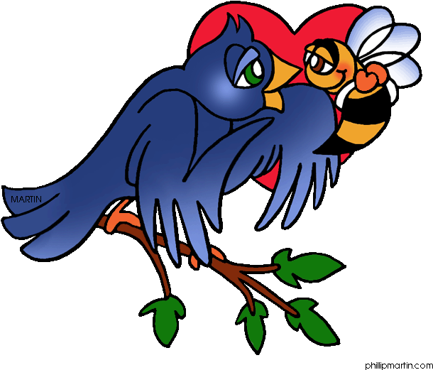 Bees Clipart Bird - Bird And Bee Cartoon (631x563)