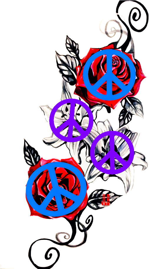Peace - ☮🌹/jlb - 070fc 6-sheet Large 3d Tattoo Sticker Animal Flower (600x911)