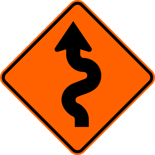 Winding Road Left Warning Trail Sign Yellow - Oamaru (500x500)