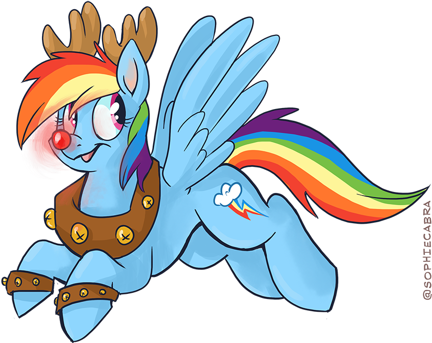 Spainfischer, Deer, Glowing Nose, Open Mouth, Rainbow - Cartoon (890x703)