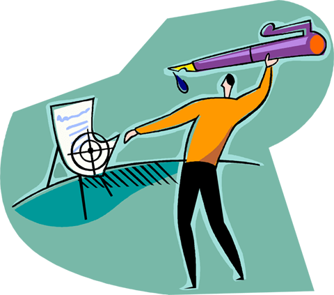 Man Throwing Pen At Target Royalty Free Vector Clip - Illustration (480x423)
