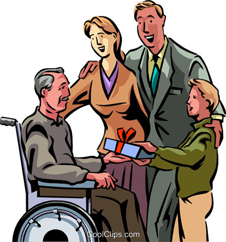 Receiving A Gift From Grandchild Royalty Free Vector - Helping Elderly People Clipart (447x480)