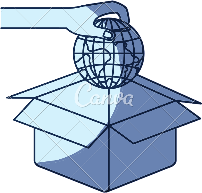 Blue Color Silhouette Shading Of Hand Holding A Globe - Shading (800x800)
