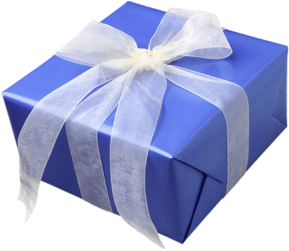 Blue Gift Box With White Ribbon - Feedback Is A Gift (1049x911)