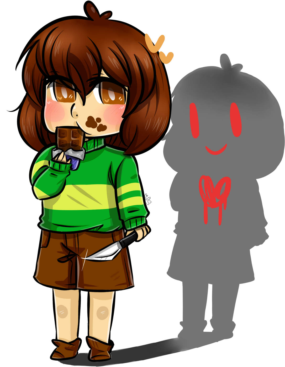 Chara Eating Chocolate Chibi Prize For First Place - Cartoon (1280x1600)