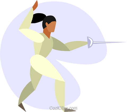 Women Fencing Royalty Free Vector Clip Art Illustration - Cartoon (480x423)