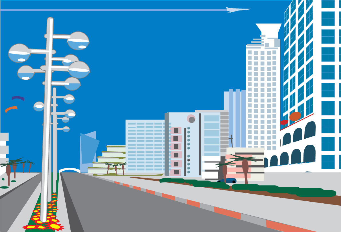 Vector Graphics Clip Art - Road And Building Vector (1369x941)