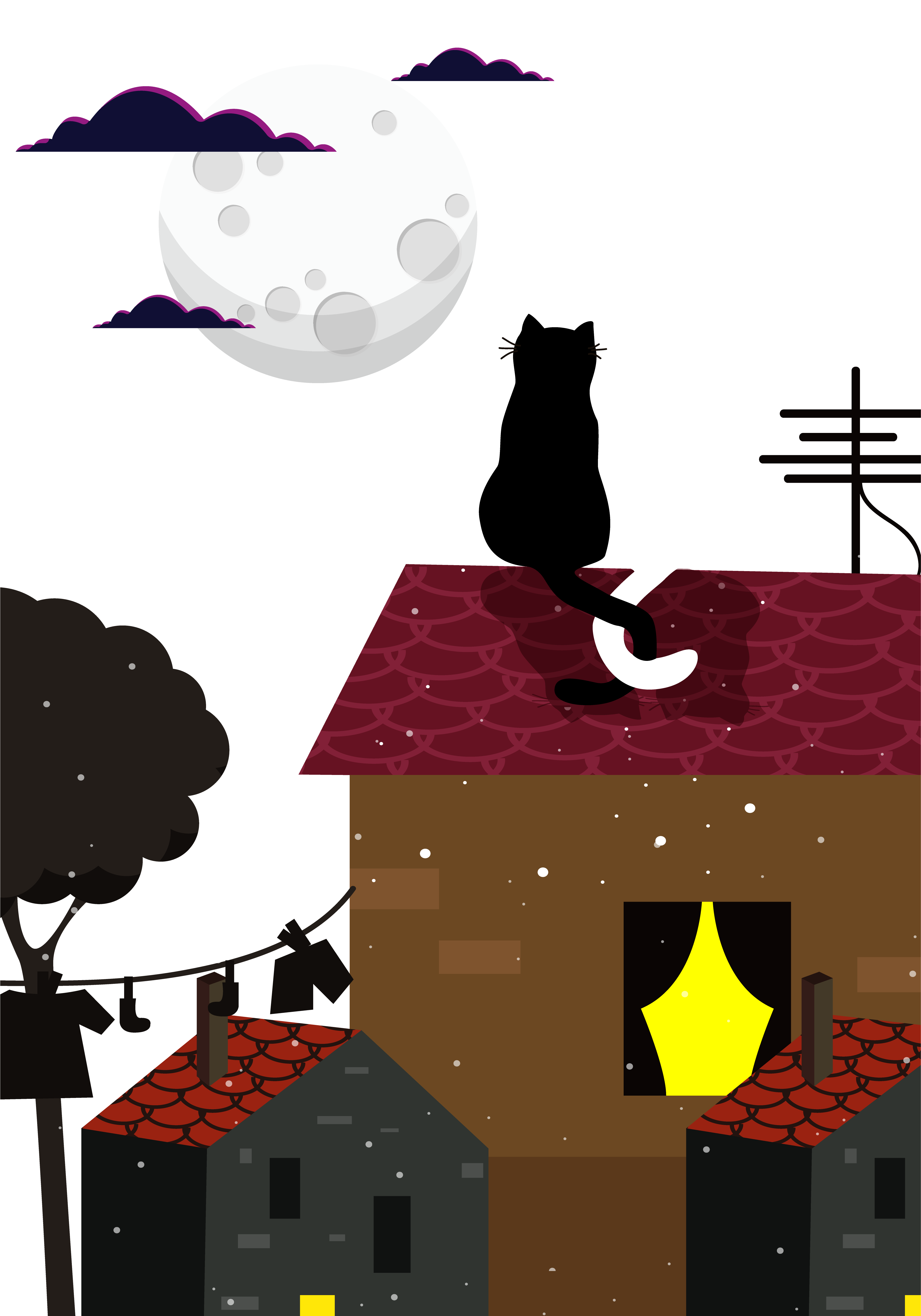 Moonlight Romance Illustration - قط على ضوء القمر (5474x6861)