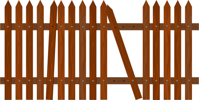 Fence Broken Picket Brown Fence Fence Fenc - Fence Transparent Png (677x340)