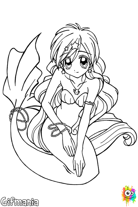 Mermaid With Big Eyes Coloring Page - Illustration (480x720)