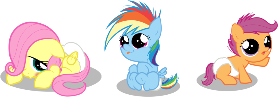 Fluttershy Rainbbaby Scootaloo Fluttershy Rainbowdash - Mlp Baby Rainbow Dash And Fluttershy (1024x341)