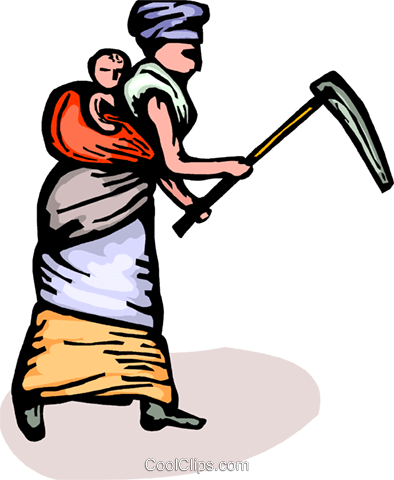 Woman Walking With Baby On Her Back Royalty Free Vector - Vector Woman With Baby On Her Back (394x480)