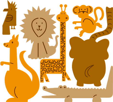 Vinilo Infantil Kit De Animales De La Selva Naranjas - Rainforest (470x470)