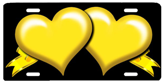 Yellow Heart With Ribbons - White Ribbon (600x400)