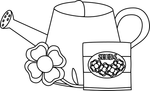 Black And White Water Can With A Flower And Seed Packet - Seed Packet Clipart Black And White (500x303)