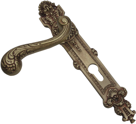 Brass Door Handle On Plate - Antique (500x500)