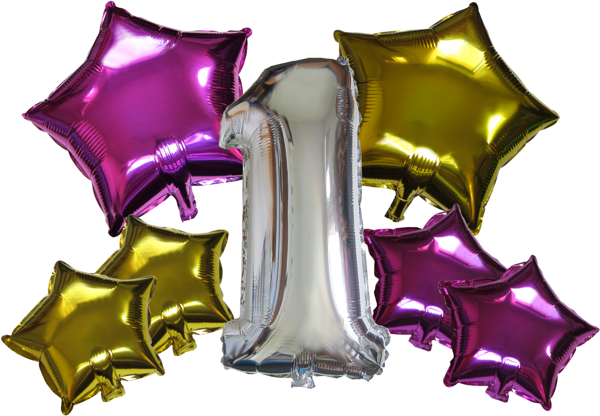 Star Shape Number Mylar Balloons Gold Fuchsia 7 Pieces - Bopet (1280x1280)
