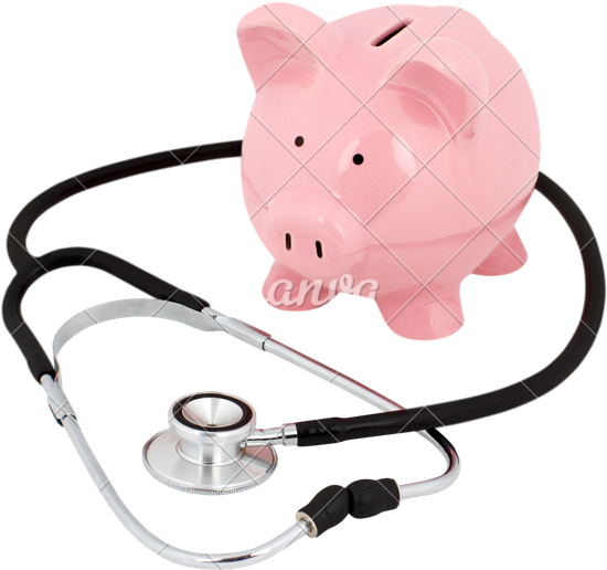 Piggy Bank With A Stethoscope - Domestic Pig (550x516)
