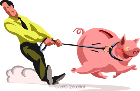 Man Being Dragged By His Piggy Bank Royalty Free Vector - Hold Back (480x312)