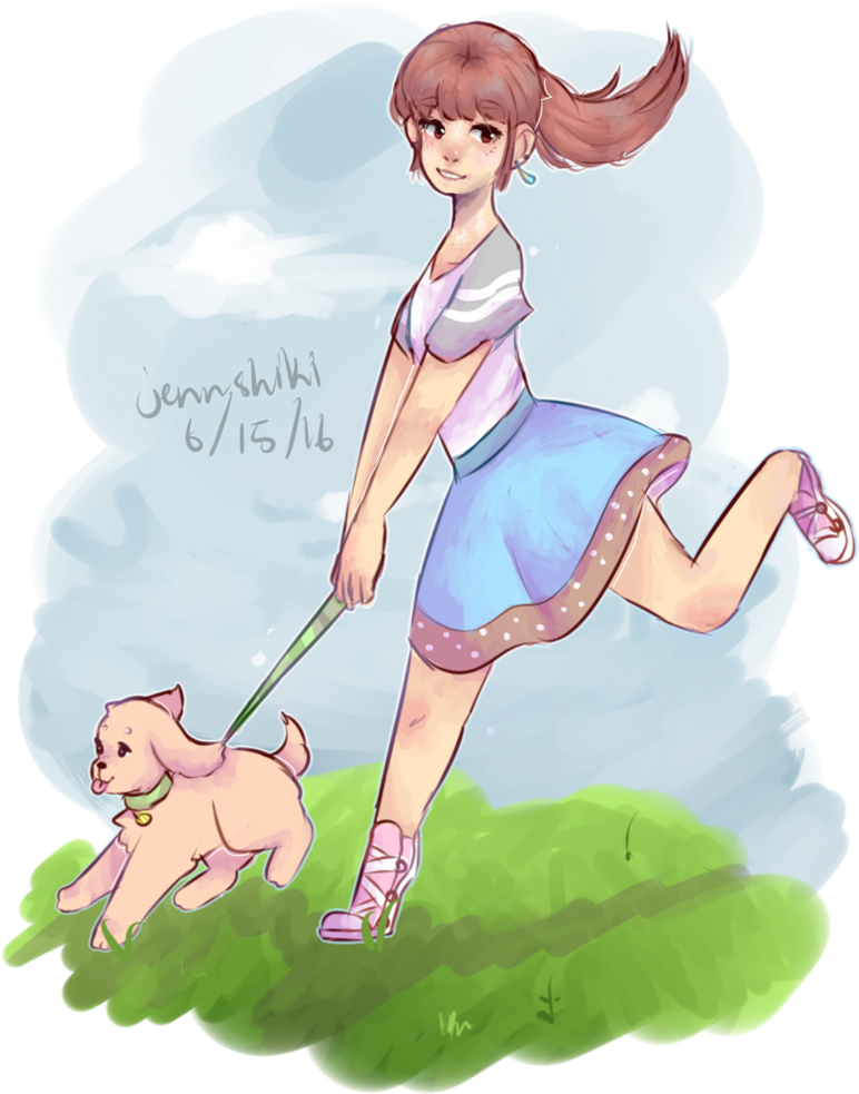 Dog Walking By Jennshiki - Cartoon (1024x1040)