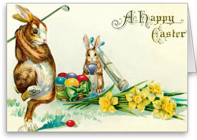 Golf Easter Card - Easter Bunny Playing Golf (841x841)