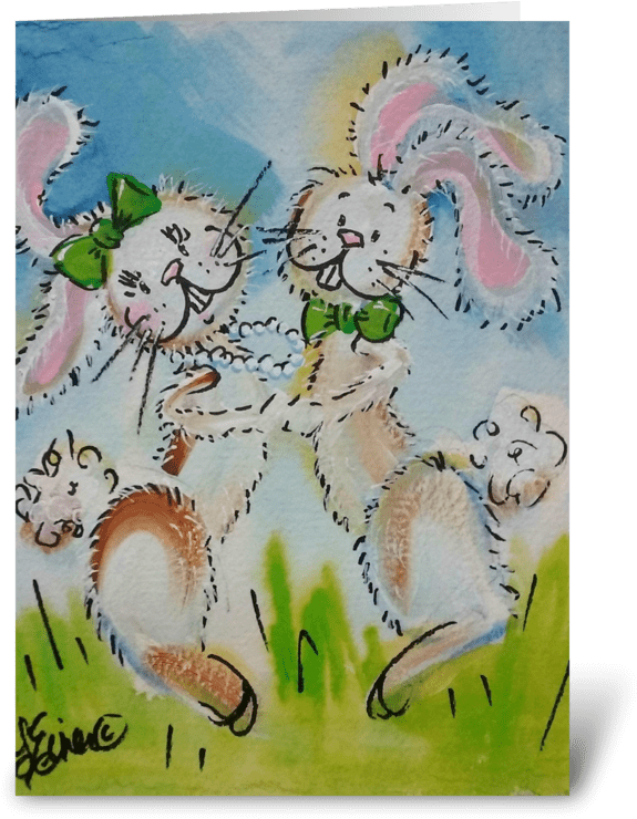 Bunny Hop Greeting Card - Painting (700x792)