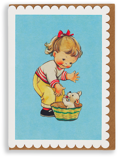 Girl And Puppy Greetings Card - Postcard (459x600)