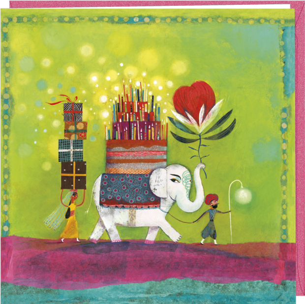 Marie Cardouat Square Greeting Card "l'éléphant D'anniversaire - Greeting Card (800x1037)