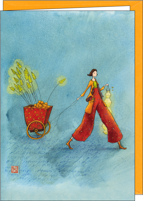 Gaëlle Boissonnard Greeting Card "la Carriole De Noël - The Chariot (800x1037)